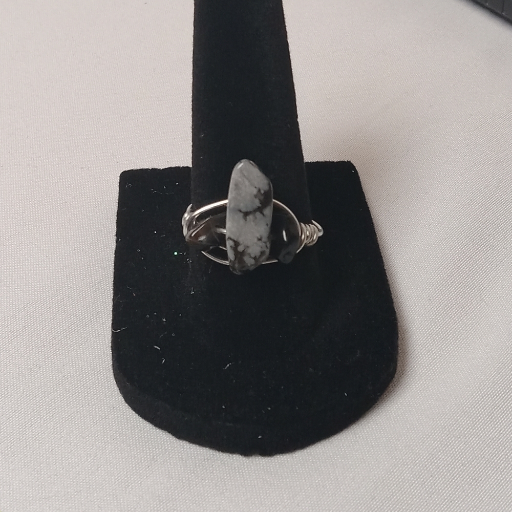 Hand Crafted Snowflake Obsidian Ring with Intricate Design